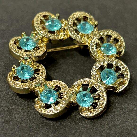 Faux Sapphire Blue Rhinestone Gold Tone Brooch Pin Quantity 2 - Picture 2 of 4